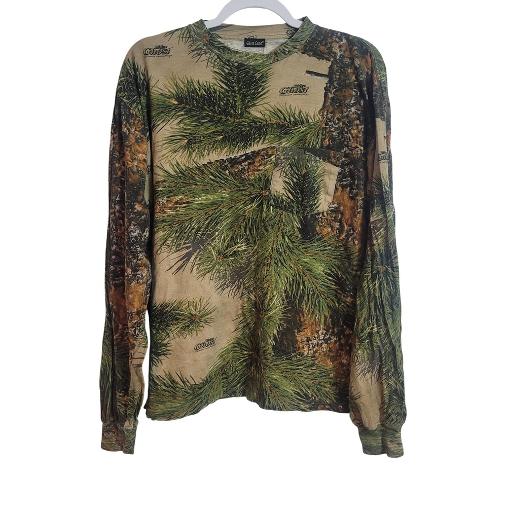 Ridge Ghost Camo Long Sleeve Pocket T-Shirt Mens L/XL Pine Forest Camouflage Tee